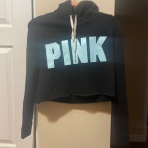 Pink Victoria’s Secret Hoodie Size S Black Cropped Sweatshirt